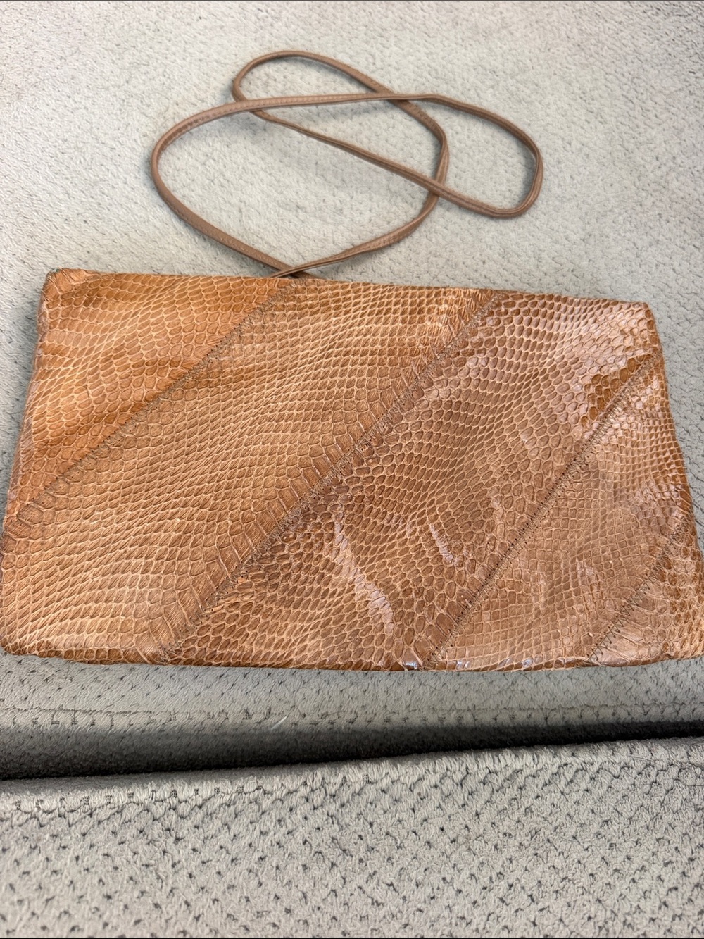 Textured Tan Snake Clutch with Slim Strap